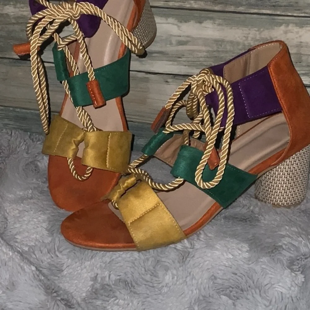 Colorful Strappy Block Heel Sandals - Picture 1 of 6